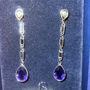 Genuine Swarovski purple crystal drop earrings for pierced ears.